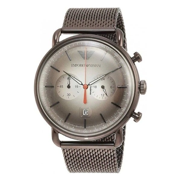 Armani Aviator Quartz Kronograf Brunt Mesharmband Grå