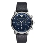Armani Aviator Quartz Kronograf Läderarmband Blå