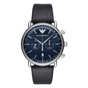 Armani Aviator Quartz Kronograf Läderarmband Blå