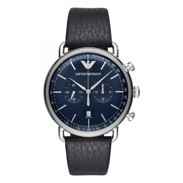 Armani Aviator Quartz Kronograf Läderarmband Blå