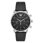 Armani Aviator Quartz Kronograf Läderarmband Svart
