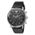 Armani Aviator Quartz Kronograf Läderarmband Svart