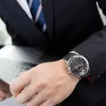 Armani Aviator Quartz Kronograf Läderarmband Svart