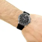 Armani Aviator Quartz Kronograf Läderarmband Svart