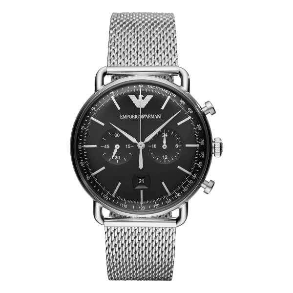 Armani Aviator Quartz Kronograf Mesharmband Svart