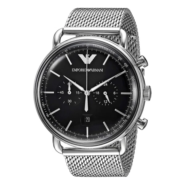 Armani Aviator Quartz Kronograf Mesharmband Svart
