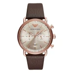 Armani Aviator Quartz Kronograf Roséguldfärgad Boett Läderarmband Grå