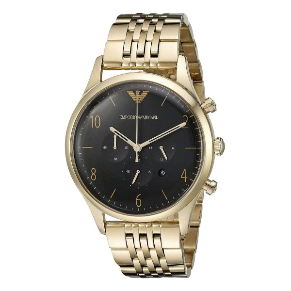 Armani Beta Quartz Kronograf Guldfärgad Stållänk Svart