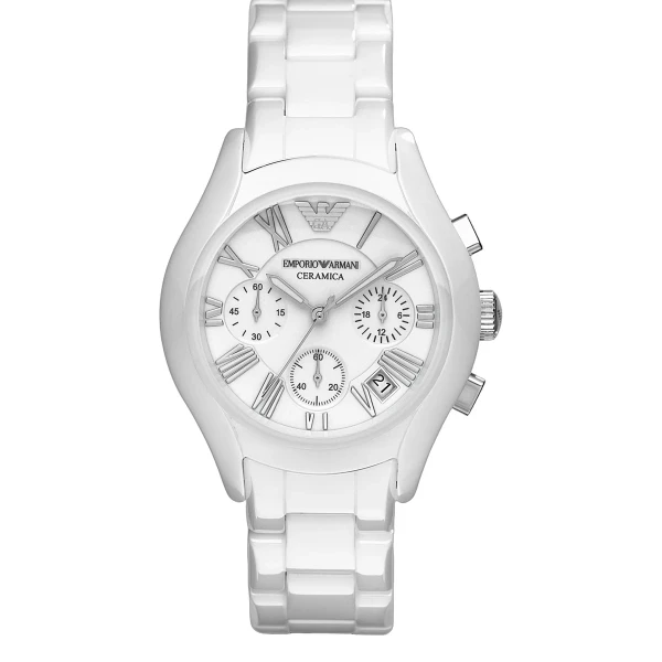 Armani Ceramica 38 mm Quartz Kronograf Keramiklänk Vit