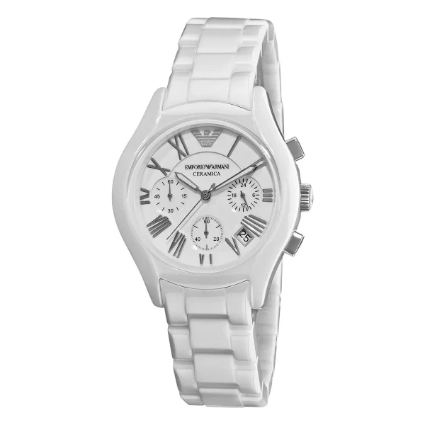Armani Ceramica 38 mm Quartz Kronograf Keramiklänk Vit