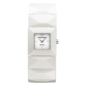 Armani Ceramica Quartz Fyrkantig Keramiklänk Vit