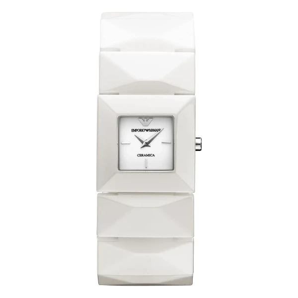 Armani Ceramica Quartz Fyrkantig Keramiklänk Vit