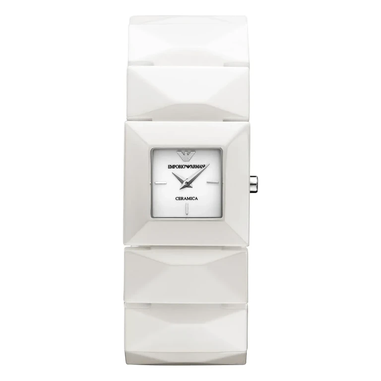 Armani Ceramica AR1436 fyrkantig klocka i vit keramik