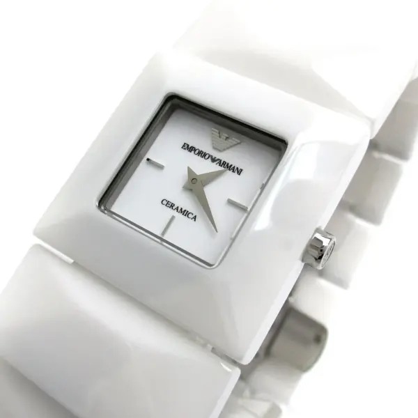 Armani Ceramica Quartz Fyrkantig Keramiklänk Vit