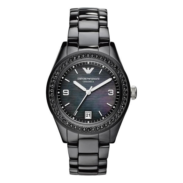 Armani Ceramica Quartz Keramiklänk Svart Pärlemor