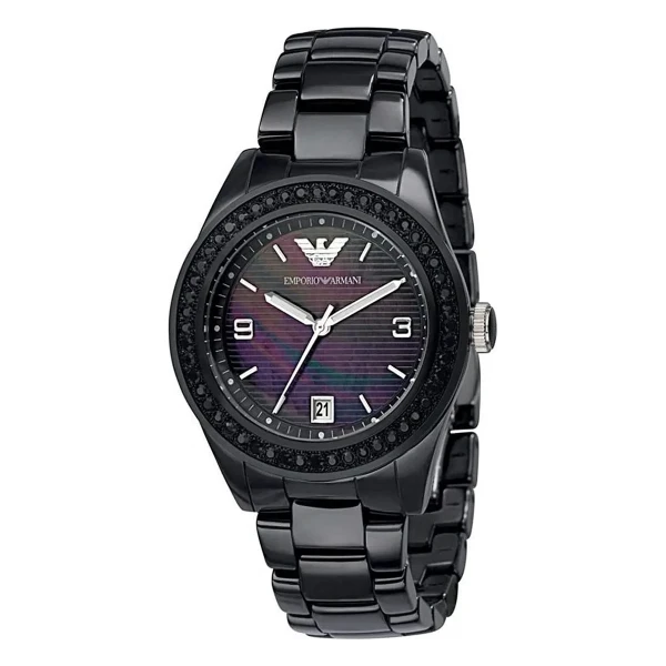 Armani Ceramica Quartz Keramiklänk Svart Pärlemor