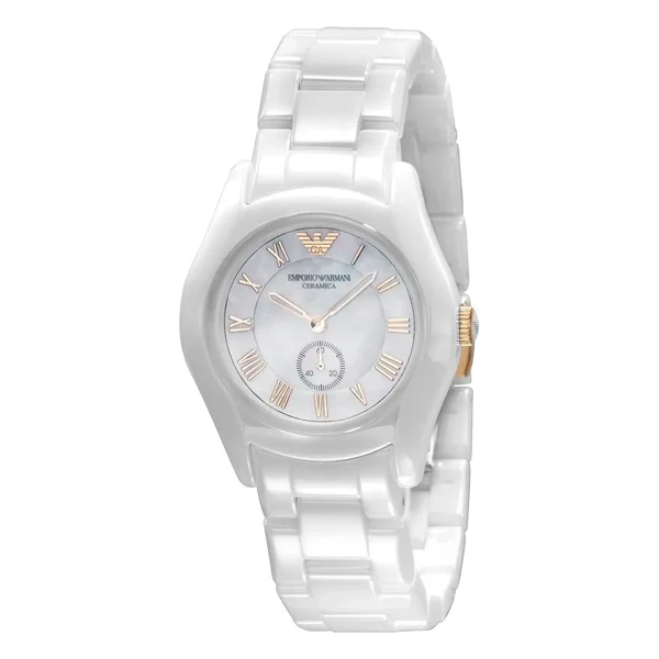 Armani Ceramica Quartz Keramiklänk Vit Pärlemor