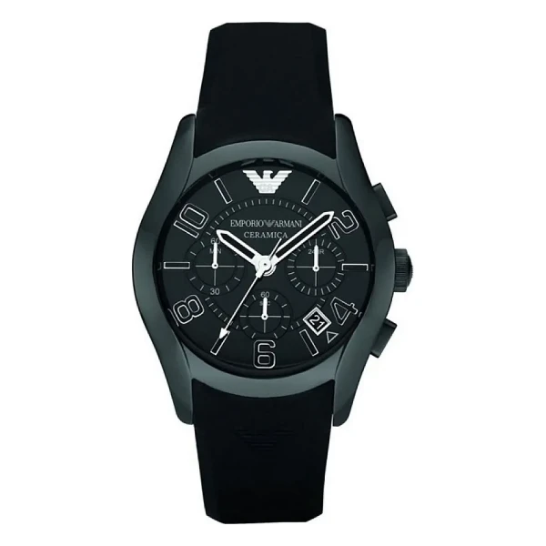 Armani Ceramica Quartz Kronograf Gummiarmband Svart