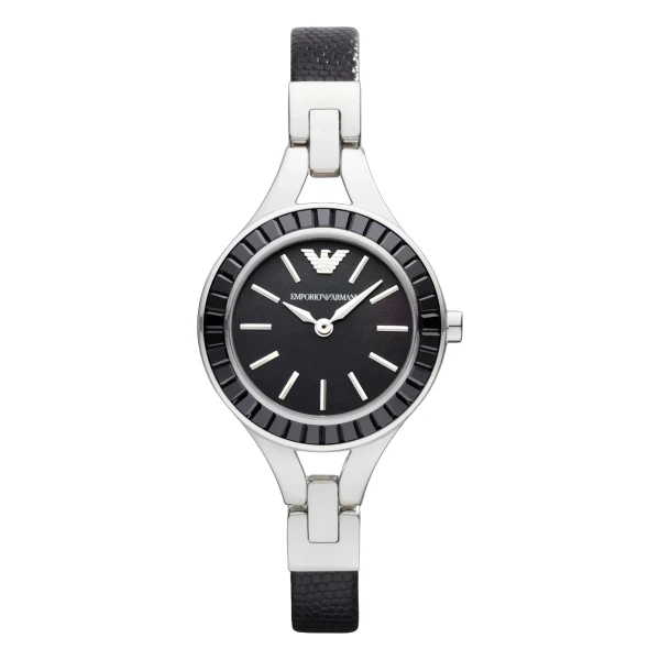 Armani Classic 28 mm Quartz Läderarmband Svart Pärlemor