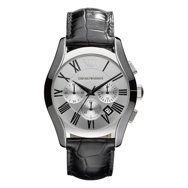 Armani Classic 43 mm Quartz Kronograf Läderarmband Silver