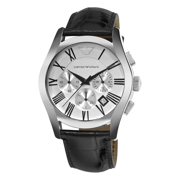 Armani Classic 43 mm Quartz Kronograf Läderarmband Silver