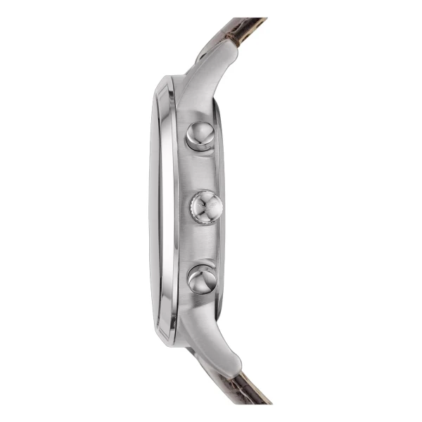 Armani Classic Quartz Kronograf Brunt Läderarmband Silver