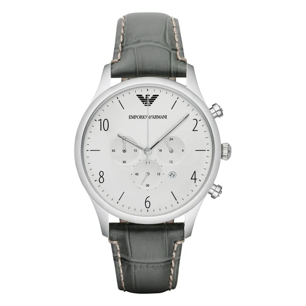 Armani Classic Quartz Kronograf Grått Läderarmband Silver