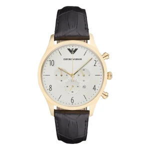 Armani Classic Quartz Kronograf Guldfärgad Boett Läderarmband Vit