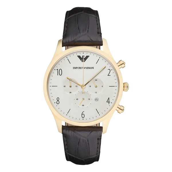 Armani Classic Quartz Kronograf Guldfärgad Boett Läderarmband Vit