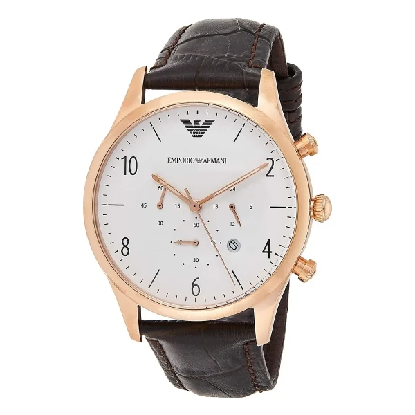 Armani Classic Quartz Kronograf Guldfärgad Boett Läderarmband Vit