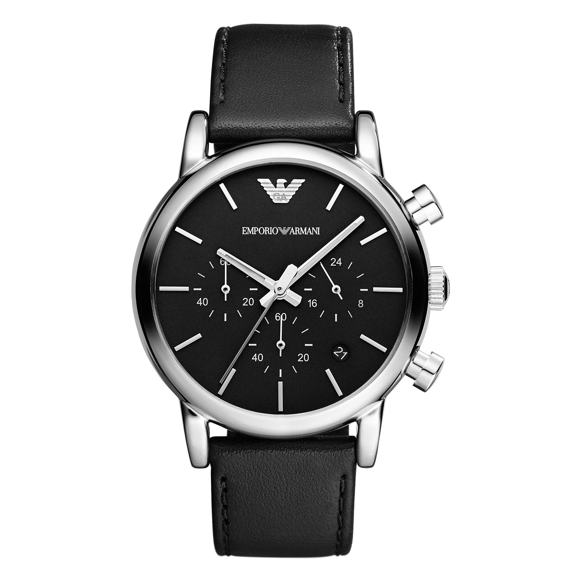Armani Classic Quartz Kronograf Läderarmband Svart Armani Classic Quartz Kronograf Läderarmband Svart