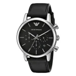Armani Classic Quartz Kronograf Läderarmband Svart