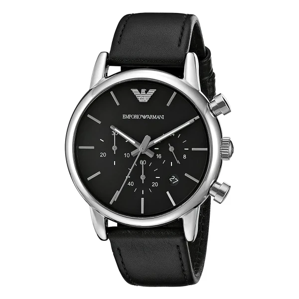 Armani Classic Quartz Kronograf Läderarmband Svart