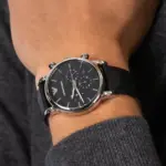 Armani Classic Quartz Kronograf Läderarmband Svart