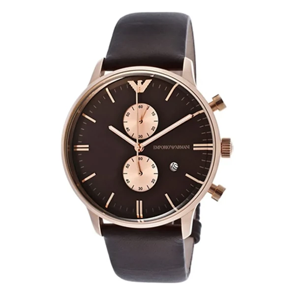 Armani Classic Quartz Kronograf Roséguldfärgad Boett Läderarmband Brun