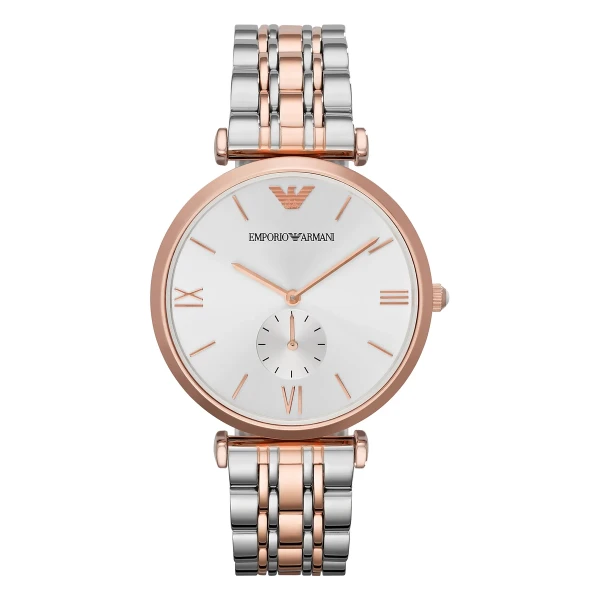 Armani Classic Quartz Liten Sekundvisare Tvåfärgad Stållänk Silver