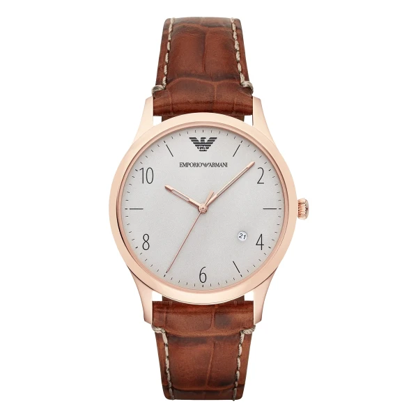 Armani Classic Quartz Roséguldfärgad Boett Läderarmband Grå