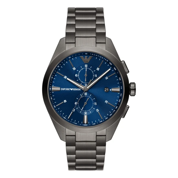 Armani Claudio Quartz Kronograf Gunmetal Stållänk Blå