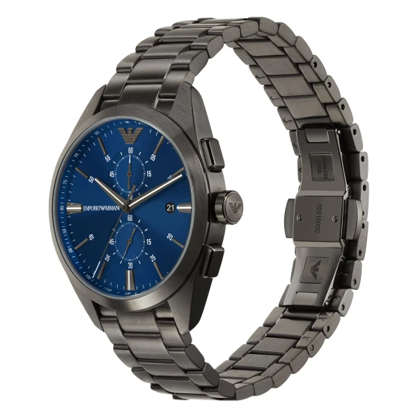 Armani Claudio Quartz Kronograf Gunmetal Stållänk Blå