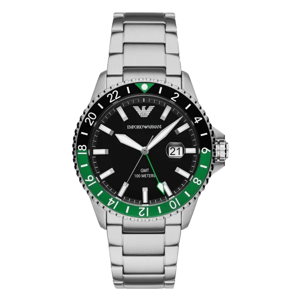 Armani Diver Quartz GMT Stållänk Svart