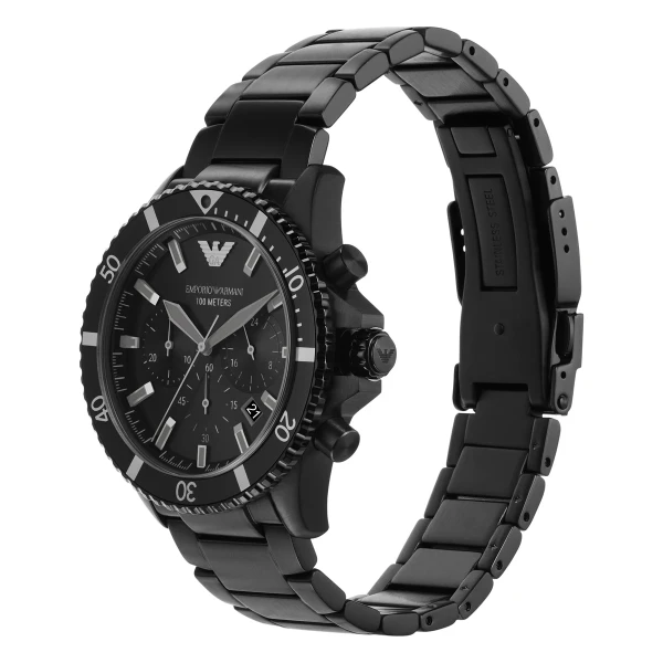 Armani Diver Quartz Kronograf Stållänk Svart
