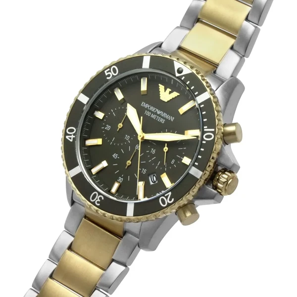 Armani Diver Quartz Kronograf Tvåfärgad Stållänk Grön