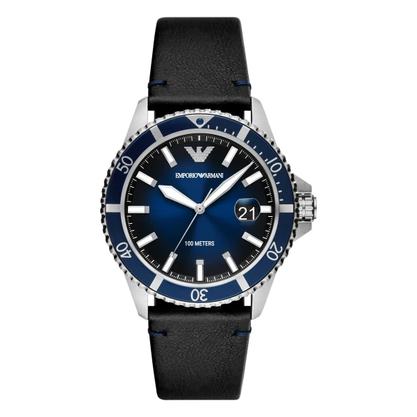 Armani Diver Quartz Läderarmband Blå