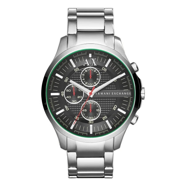 Armani Exchange Hampton Chrono Quartz Kronograf Röda Detaljer Stållänk Svart