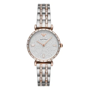 Armani Gianni T-Bar Quartz Baguettestenar Tvåfärgad Stållänk Silver