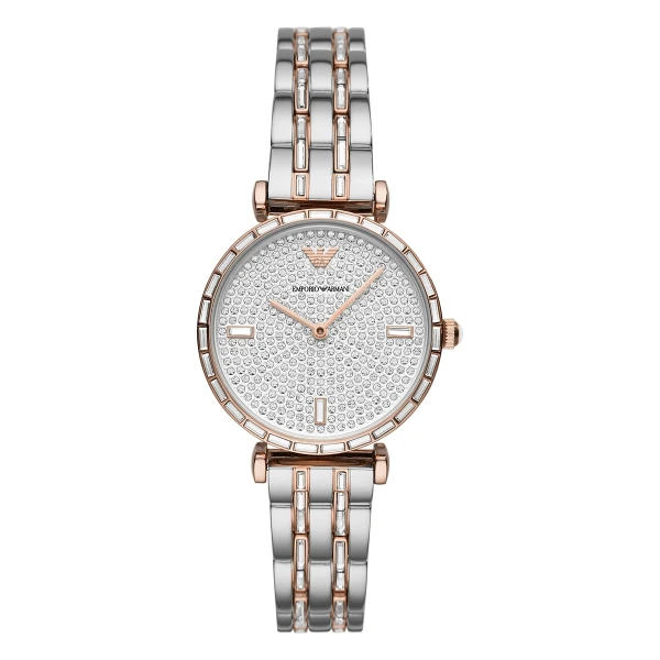 Armani Gianni T-Bar Quartz Baguettestenar Tvåfärgad Stållänk Silver
