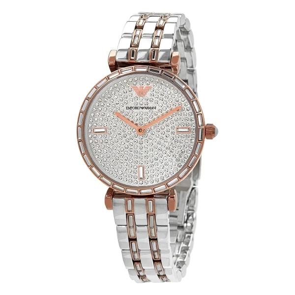 Armani Gianni T-Bar Quartz Baguettestenar Tvåfärgad Stållänk Silver