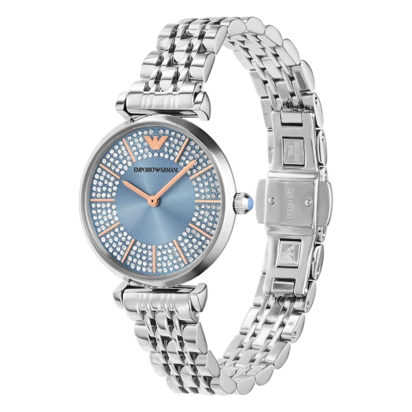 Armani Gianni T-Bar Quartz Kristallring Stållänk Blå