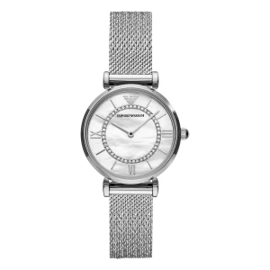 Armani Gianni T-Bar Quartz Mesharmband Vit Pärlemor