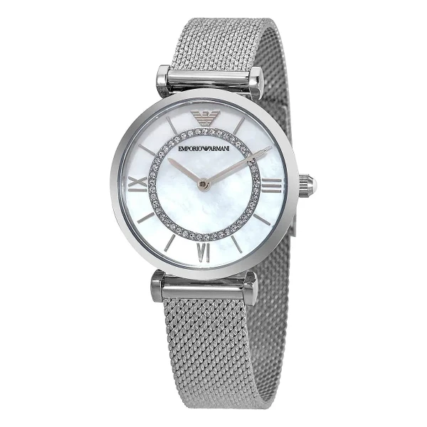 Armani Gianni T-Bar Quartz Mesharmband Vit Pärlemor